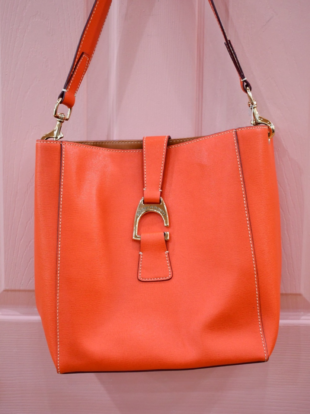 Dooney & Bourke Orange Leather Shoulder Bag with Gold Hardware